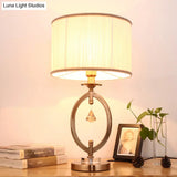 Drum Desk Lamp - Traditional Gold Fabric | 1 Light Bedroom Reading With Iron Ring