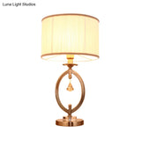 Drum Desk Lamp - Traditional Gold Fabric | 1 Light Bedroom Reading With Iron Ring