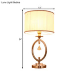 Drum Desk Lamp - Traditional Gold Fabric | 1 Light Bedroom Reading With Iron Ring