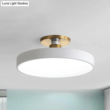 Drum Metal Ceiling Light Fixture - Nordic Led White Semi Flush Mount Lighting In Warm/White