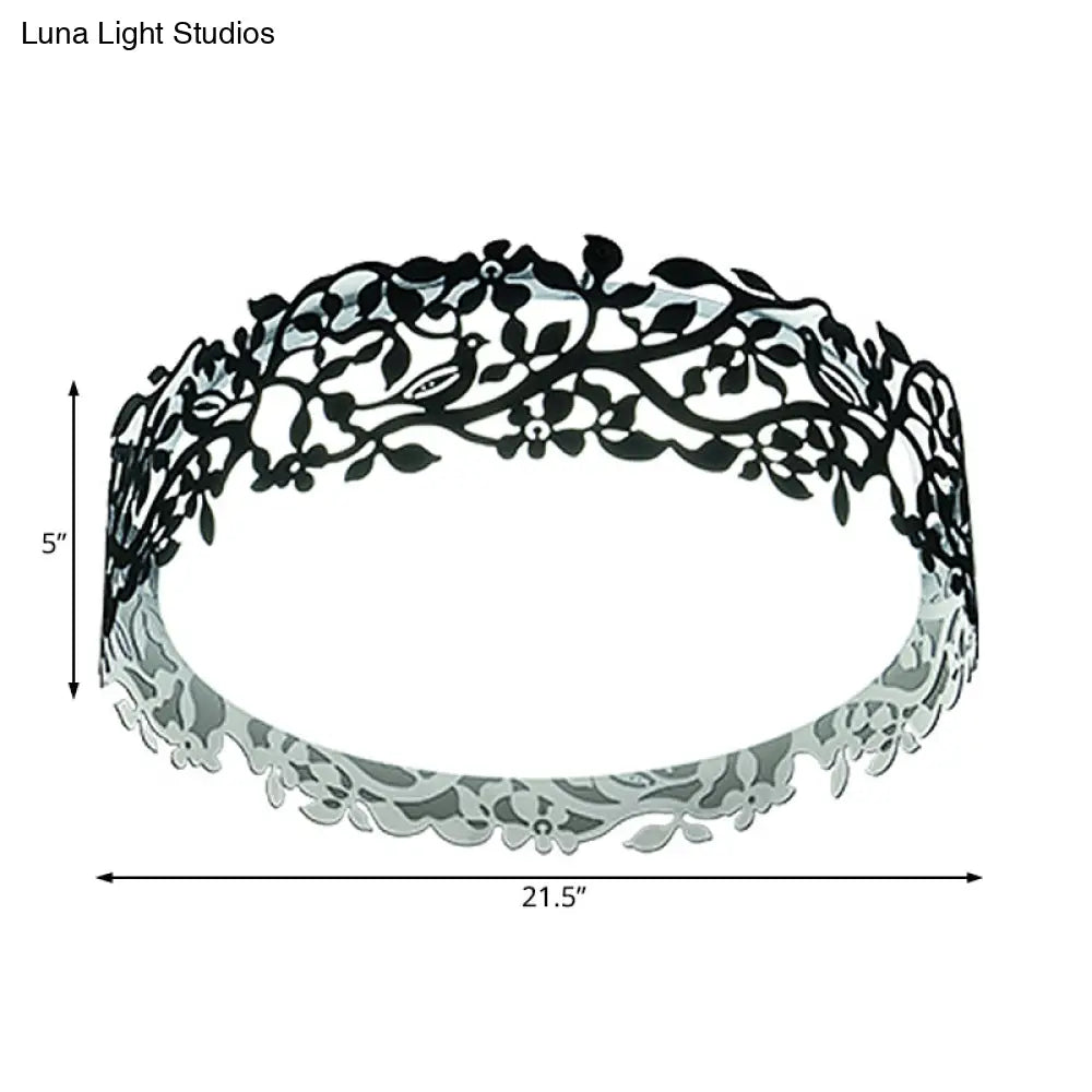 Drum Metal Flush Mount Led Ceiling Light In White/Black Traditional Style 17’/21.5’ Wide