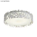 Drum Metal Flush Mount Led Ceiling Light In White/Black Traditional Style 17’/21.5’ Wide