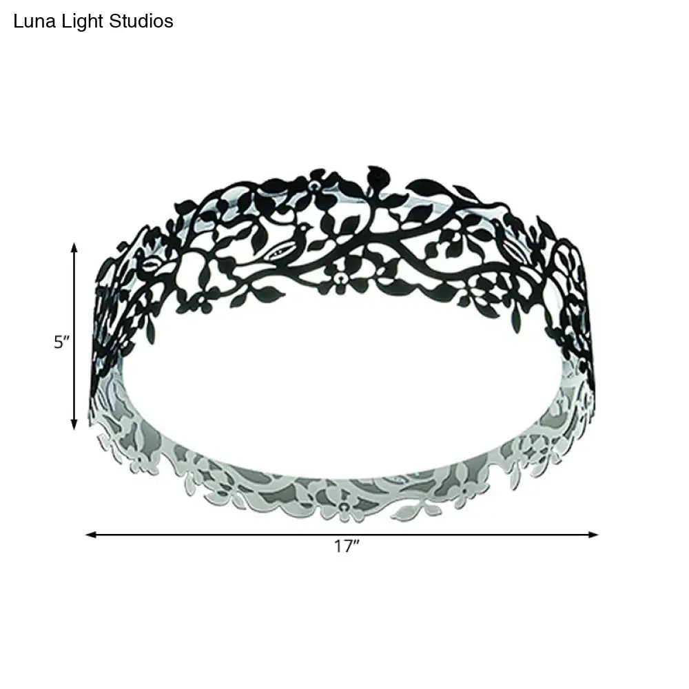 Drum Metal Flush Mount Led Ceiling Light In White/Black Traditional Style 17’/21.5’ Wide