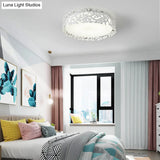 Drum Metal Flush Mount Led Ceiling Light In White/Black Traditional Style 17’/21.5’ Wide