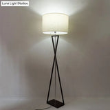 Drum Shape Floor Lamp: Simplicity Fabric Living Room Standing Light With Hourglass Base