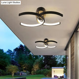 Dual C-Shaped Office Ceiling Fixture - Metal Led Semi Flush Mount Lighting In Black