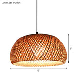 Dual Dome Bamboo Hanging Light - 12/15 Wide Pendant Lamp Beige Shade Asian-Inspired Parlor Lighting