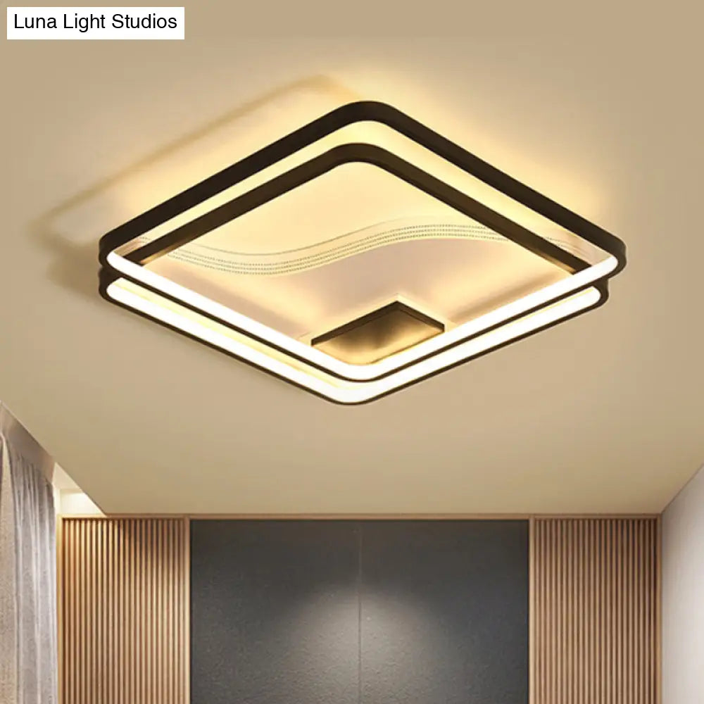 Dual Square Flush Led Black Ceiling Lamp - Minimalist Iron 18’/21.5’ Width Warm/White Light