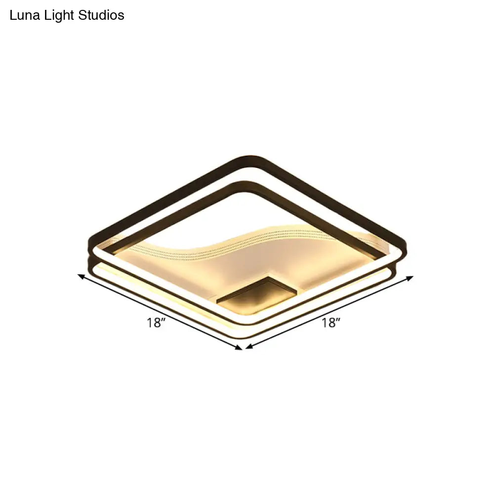 Dual Square Flush Led Black Ceiling Lamp - Minimalist Iron 18’/21.5’ Width Warm/White Light