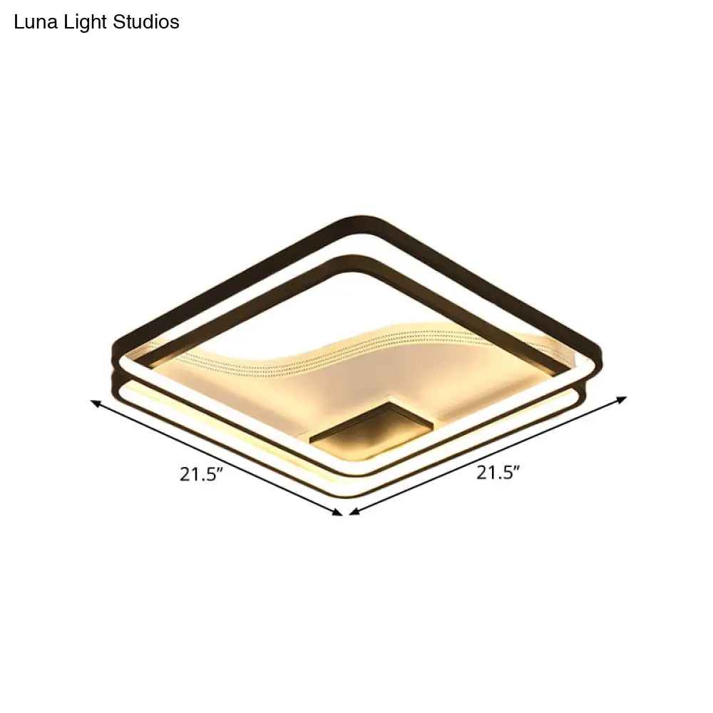 Dual Square Flush Led Black Ceiling Lamp - Minimalist Iron 18’/21.5’ Width Warm/White Light