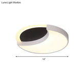 Eclipse Modern Black & White Ceiling Lamp - Metal Acrylic Led Flush Light For Kindergarten