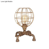 Édith - Bronze Warehouse Style Iron Table Light: Single-Bulb Robot Nightstand