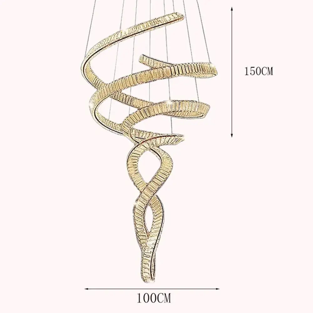 Elara Modern Crystal Stair Chandelier with LED Remote/Touch Control Gold 100cm / APP with RC Dimmable chandelier
