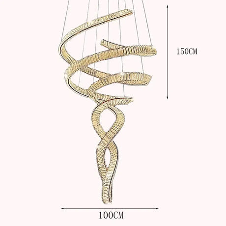 Elara Modern Crystal Stair Chandelier with LED Remote/Touch Control Gold 100cm / APP with RC Dimmable chandelier