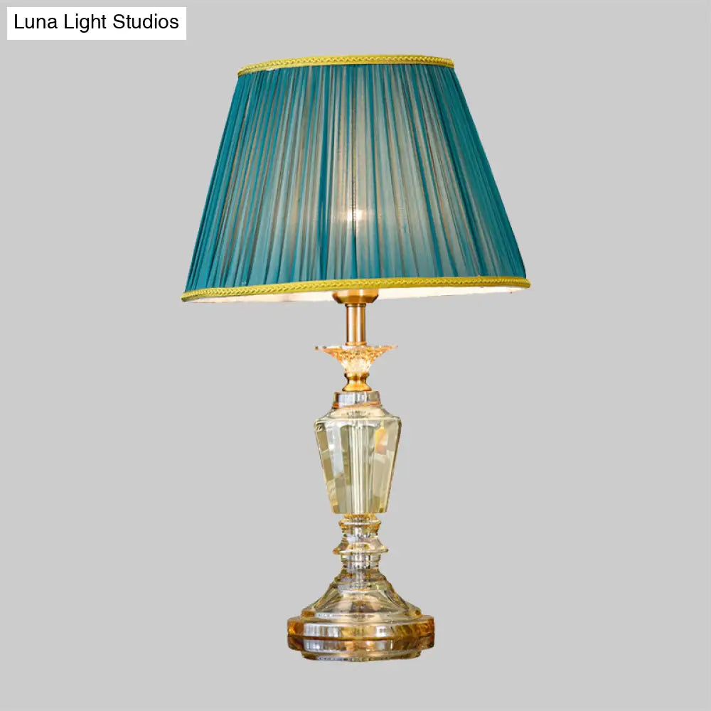 Elegant Crystal Nightstand Lamp In Minimalist Green Design With Braided Trim