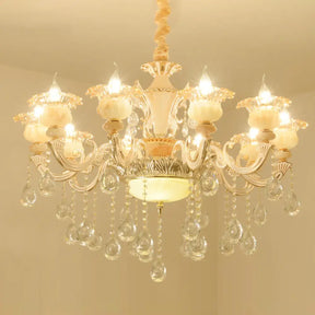 Elegant Gold Floral Ruffle Ceiling Lighting: Traditional Jade Chandelier With Crystal Draping For