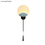 Elegant Oval Corridor Mountain Wall Mural Led Oriental Style Light Fixture In Silver/Brown