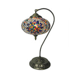 Éléonore - Stained Glass Oblong Night Light Table Lamp Single Head Curved Arm Dark Blue