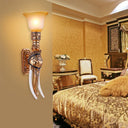 Elephant Head Wall Sconce Light - Gold Resin Traditional With Frosted Glass Shade