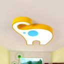 Elephant Kindergarten Led Flush Mount Lamp - Pink/Yellow Kids Ceiling Light Fixture Yellow
