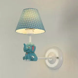 Elephant Sconce Light With Dot Fabric Shade For Kids Bedroom - Lovely And Bright Wall Blue