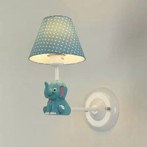 Elephant Sconce Light With Dot Fabric Shade For Kids Bedroom - Lovely And Bright Wall Blue
