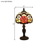 Elizabeth - Rose Domed Table Light 1 Hand Cut Glass Tiffany Style Patterned Nightstand Lamp For