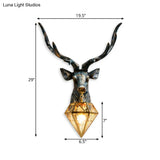 Elk Resin Wall Sconce Lamp - Lodge Style Indoor Bronze Mount Light With Diamond Cage Shade 14.5/19.5
