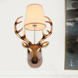 Elk Wall Lamp In Country Bronze Resin With Cone Fabric Shade - Dining Room Sconce Light Fixture