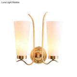 Elongated Opal Glass Wall Sconce With Brass Finish For Rustic Guest Room - 1/2-Light Fixture