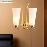 Elongated Opal Glass Wall Sconce With Brass Finish For Rustic Guest Room - 1/2-Light Fixture