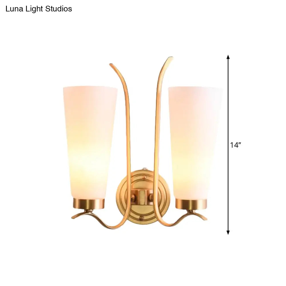 Elongated Opal Glass Wall Sconce With Brass Finish For Rustic Guest Room - 1/2-Light Fixture