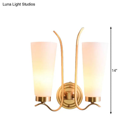 Elongated Opal Glass Wall Sconce With Brass Finish For Rustic Guest Room - 1/2-Light Fixture