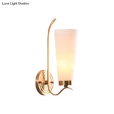 Elongated Opal Glass Wall Sconce With Brass Finish For Rustic Guest Room - 1/2-Light Fixture