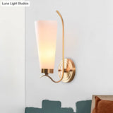Elongated Opal Glass Wall Sconce With Brass Finish For Rustic Guest Room - 1/2-Light Fixture