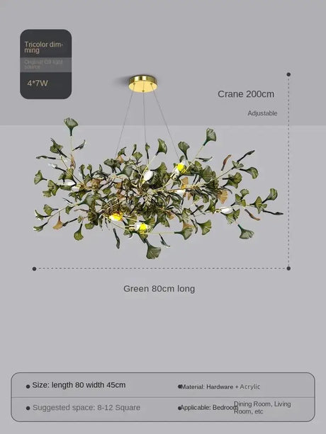 Elysian Ginkgo Glass Pendant Chandelier – Modern Luxury Lighting L80cmGreen Brown / White light 6000K