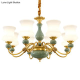 Emerald Green-Gold Retro Vase Chandelier: Opal Frosted Glass Pendant Light For Dining Room