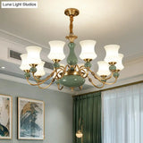 Emerald Green-Gold Retro Vase Chandelier: Opal Frosted Glass Pendant Light For Dining Room