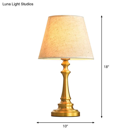 Empire Shade Table Lamp With Baluster Base In Brass - Traditional Single Fabric Nightstand Lighting