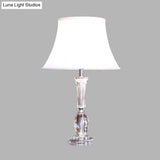 Empire Shade Table Light: Traditional White Fabric Night Lamp With Crystal Base