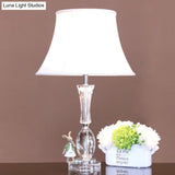 Empire Shade Table Light: Traditional White Fabric Night Lamp With Crystal Base