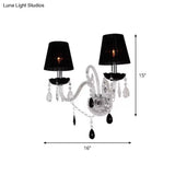 European Black Crystal Wall Mount Sconce Light With Pleated Linen Shades