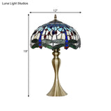 Eva - Blue 1 Head Table Lighting Mediterranean Stained Glass Scalloped Nightstand Lamp With Beaded