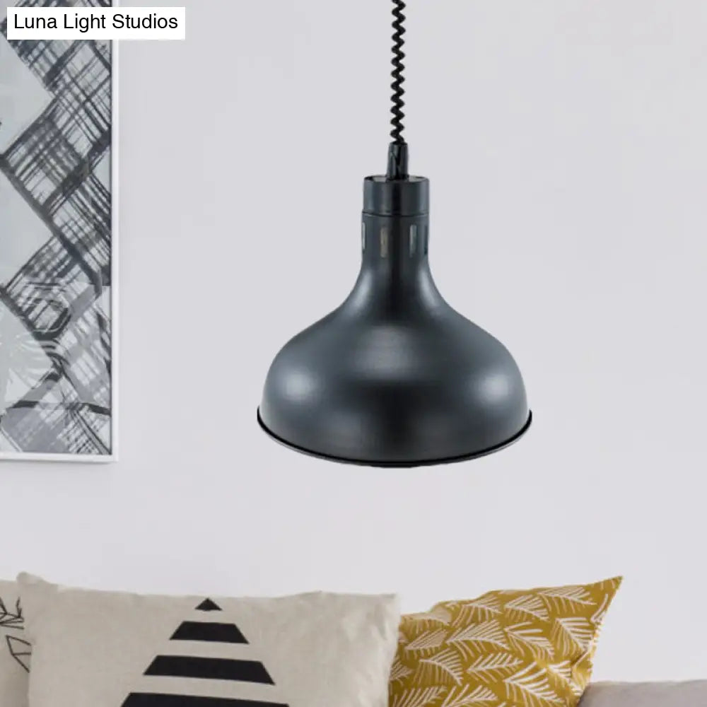 Extendable Pendant Lighting With Retro Dome Shade - Black 7’/11.5’ W