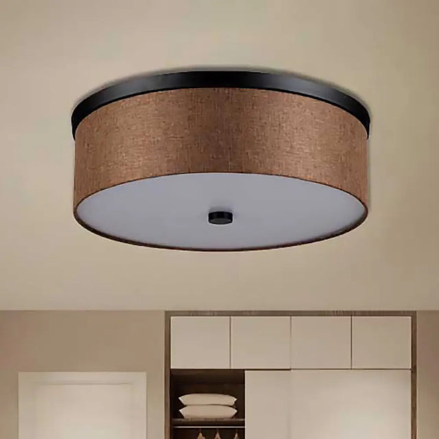 Fabric Brown Modern Led Flush Mount Ceiling Fixture 16/19.5 Diameter