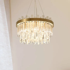 Faceted Crystal Cylinder Chandelier - Contemporary Gold Ceiling Light With 6 Bulbs
