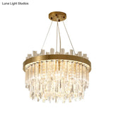 Faceted Crystal Cylinder Chandelier - Contemporary Gold Ceiling Light With 6 Bulbs