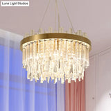 Faceted Crystal Cylinder Chandelier - Contemporary Gold Ceiling Light With 6 Bulbs