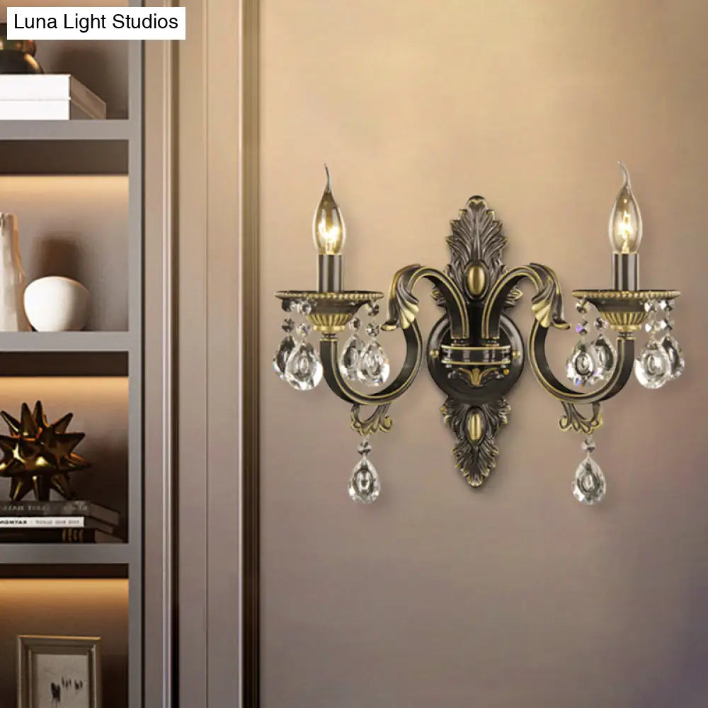 Faceted Crystal Finial Black And Gold Sconce Candlestick - Nordic Wall Light With 2 Lights