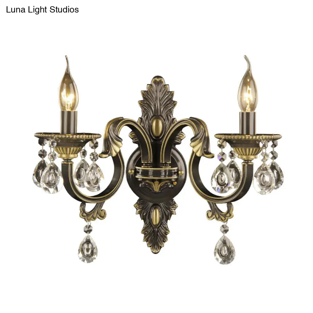 Faceted Crystal Finial Black And Gold Sconce Candlestick - Nordic Wall Light With 2 Lights